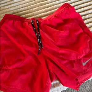 Nike Red Performance Swim/Running Shorts with Black Drawstring